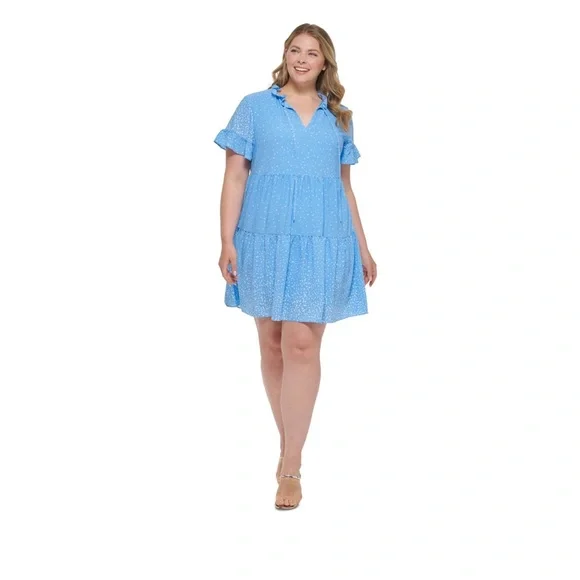 dkny blue polka dot dress The Ainsley Ruffle Strapless Dress-Dusty Rose M main image 1